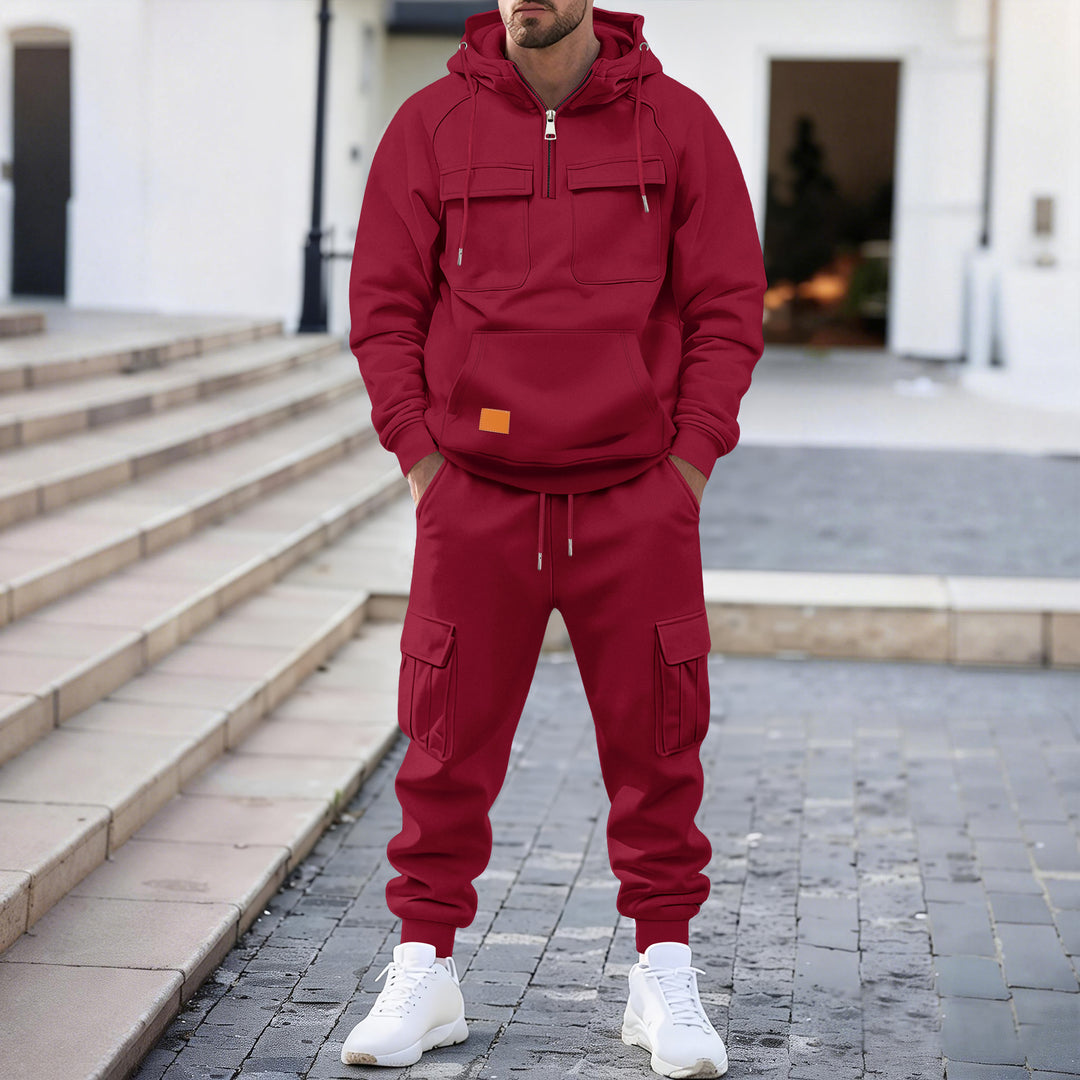 Herren technischer Oversize-Hoodie mit Halbzip, Kapuze, Kängurutasche und aufgesetzten Utility-Taschen Nord Taschen