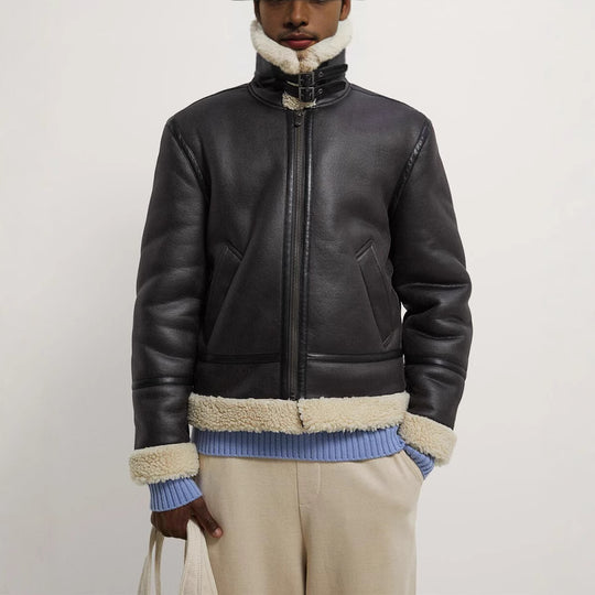 Herren Kurzblouson aus Kunstleder mit Teddyfutter und Umlegekragen Nord Taschen
