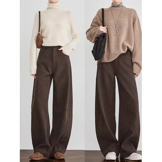 Damen Weite Cordhose mit hoher Taille, Bundfalte und Palazzoschnitt Nord Taschen