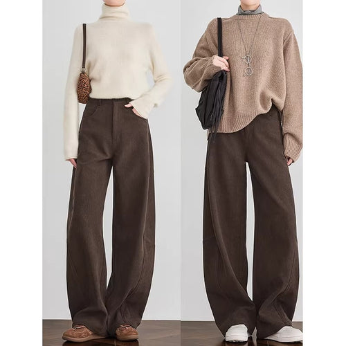 Damen Weite Cordhose mit hoher Taille, Bundfalte und Palazzoschnitt Nord Taschen