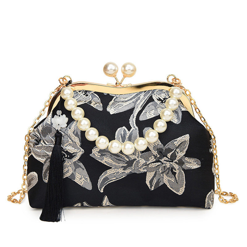 Damen elegante Clutch mit Perlenschmuck Nord Taschen