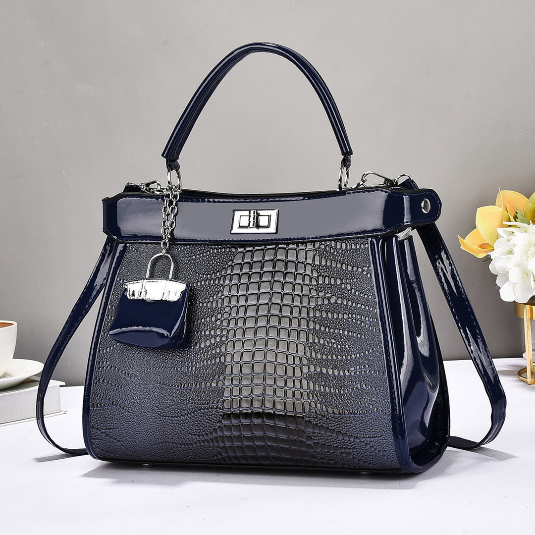 Damen Handtasche mit glänzender Krokodil-Prägung und abnehmbarer Mini-Clutch Nord Taschen