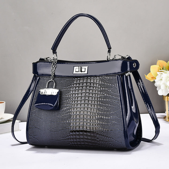 Damen Handtasche mit glänzender Krokodil-Prägung und abnehmbarer Mini-Clutch Nord Taschen