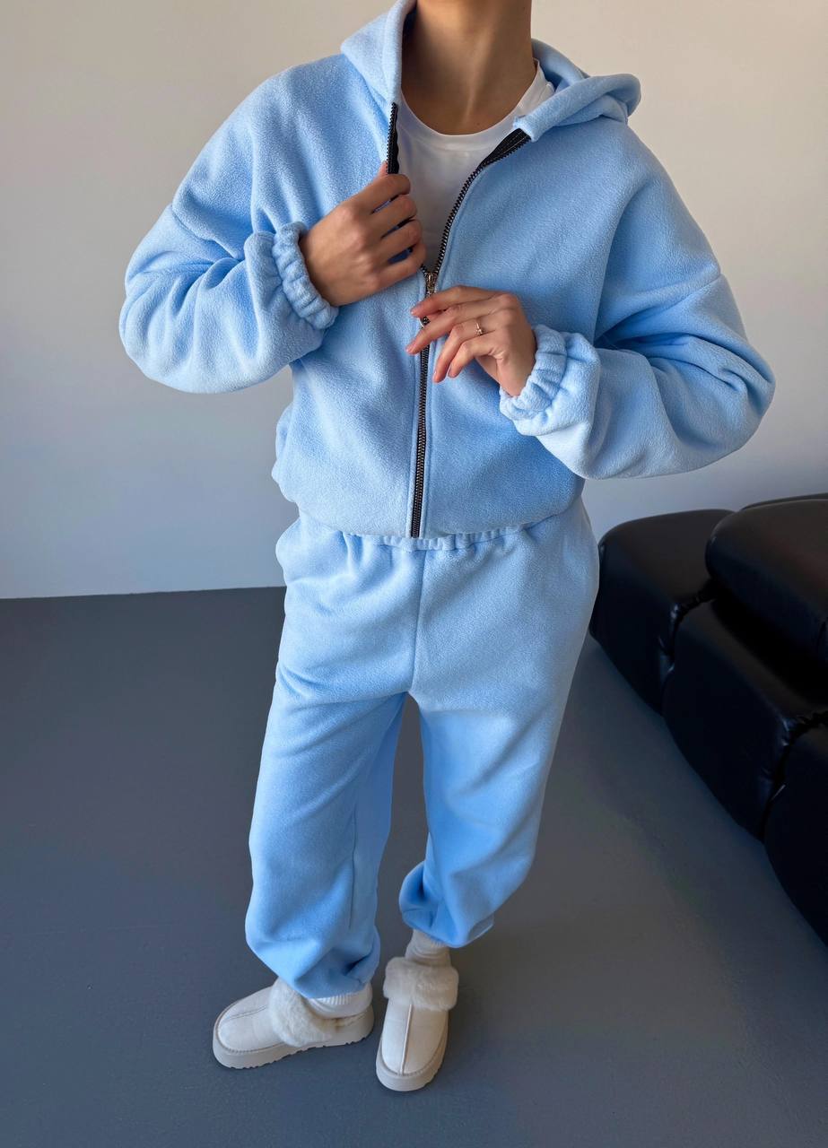 Damen kuscheliges Fleece-Hoodie und Jogginghose Lounge-Set mit Reißverschluss Kapuze elastischem Bund Nord Taschen