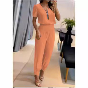Damen Jumpsuit mit V-Ausschnitt und Gummizug