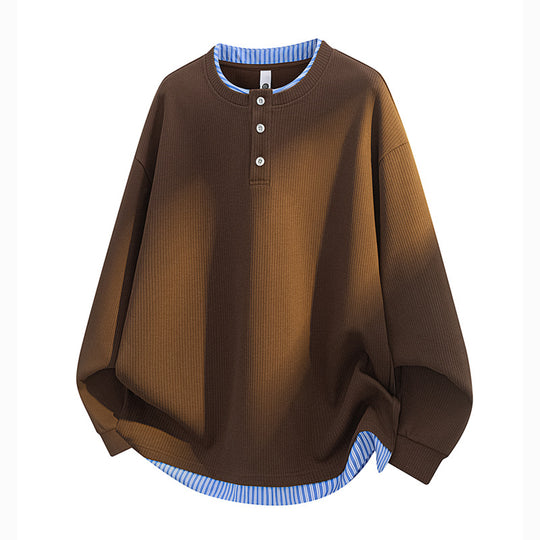 Unisex Oversize Henley-Langarmshirt mit Rippenstruktur und Einsatzlayer Nord Taschen