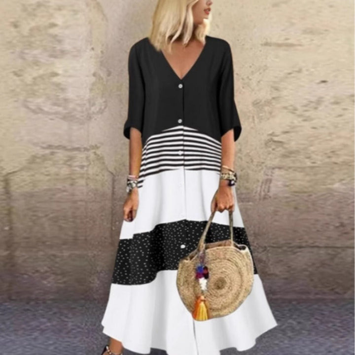 Damen Maxikleid mit Knopfverschluss und dekorativen Mustern
