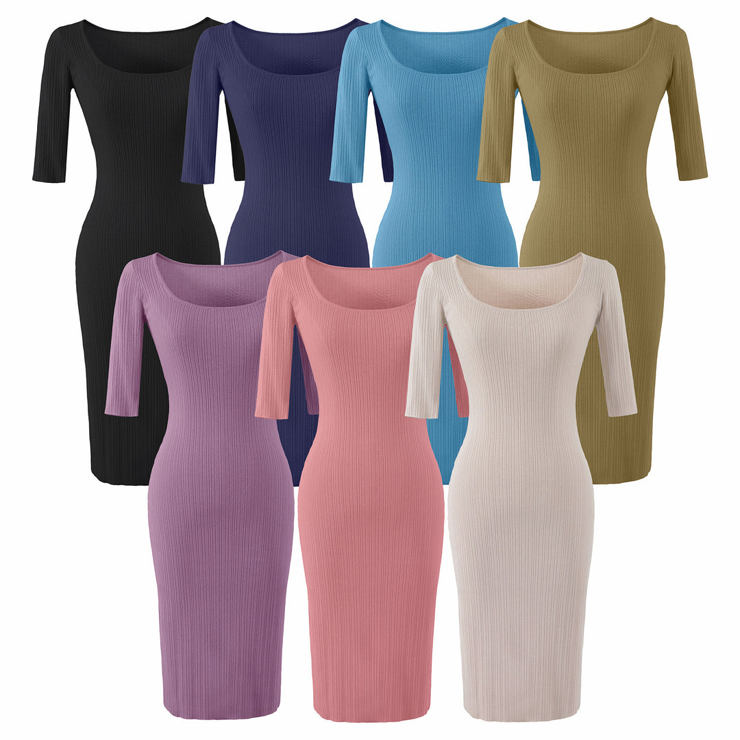 Damen Figurbetontes geripptes Midikleid aus Stretch-Strick Nord Taschen