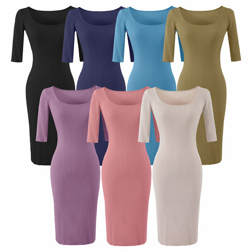 Damen Figurbetontes geripptes Midikleid aus Stretch-Strick Nord Taschen