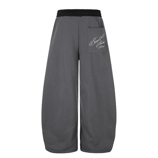 Damen Weite Culotte-Sweatpants mit hohem Bund, Tunnelzug und elegante Script-Print Nord Taschen