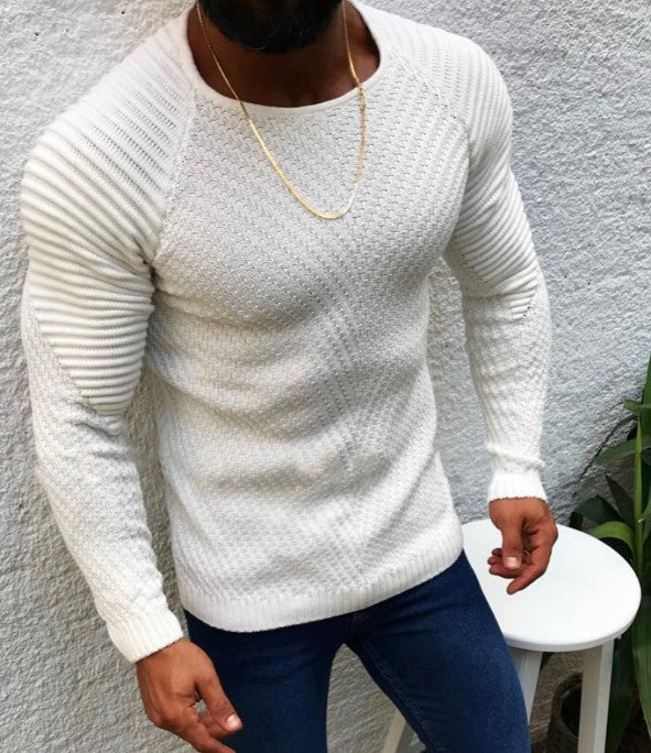 Herren strukturierter Slim-Fit Raglanpullover aus feinem Rippen- und Waffelstrick Nord Taschen