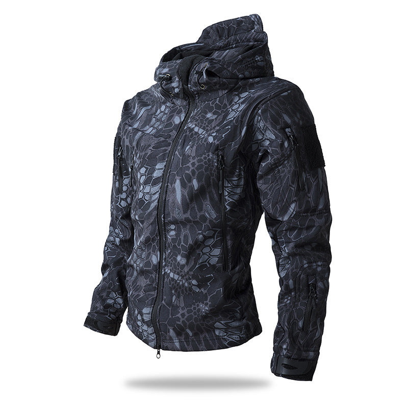 Herren Taktische Softshelljacke mit Kapuze, Tarnmuster und Mehrfach-Reißverschlusstaschen Nord Taschen
