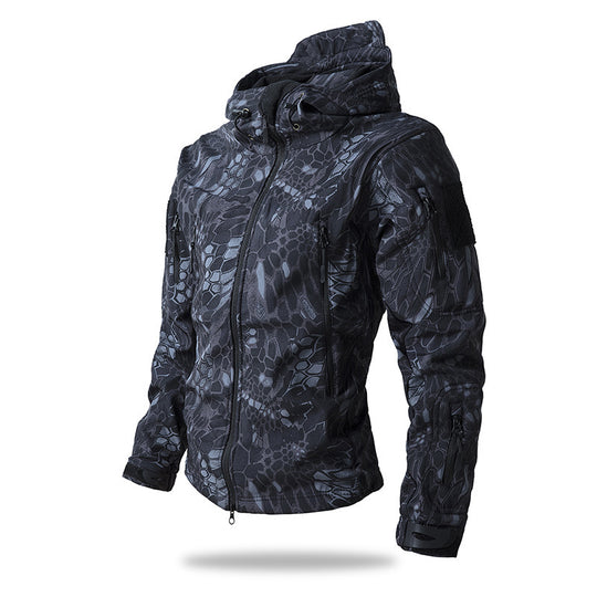 Herren Taktische Softshelljacke mit Kapuze, Tarnmuster und Mehrfach-Reißverschlusstaschen Nord Taschen
