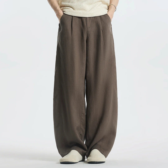 Damen Weitgeschnittene Leinenhose mit seitlichen Taschen Nord Taschen