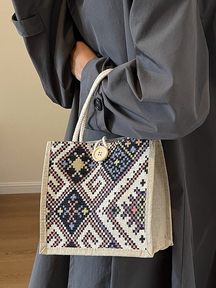 Damen Jute-Tasche mit kunstvollem, gewebtem Muster und praktischen Henkeln Nord Taschen
