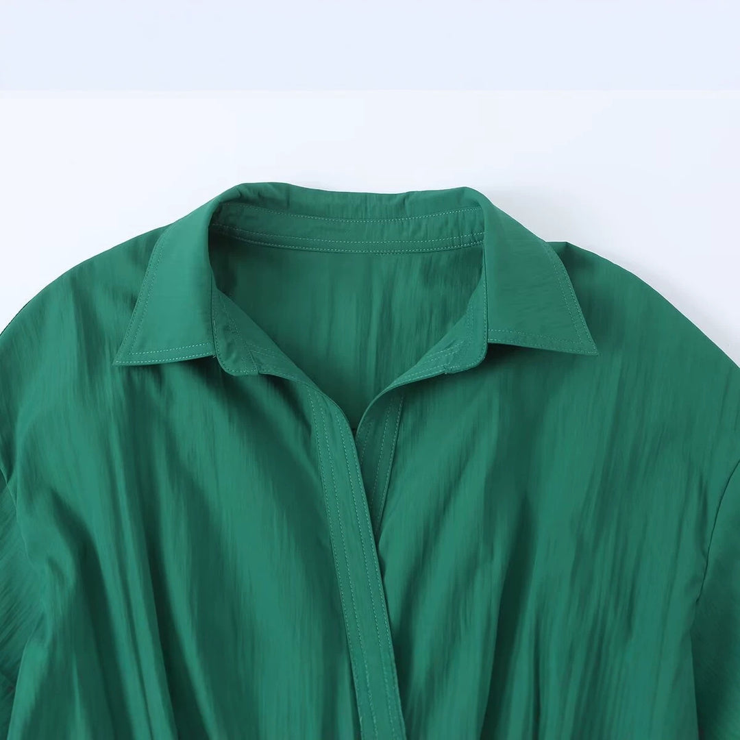 Damen Hemdblusen-Midikleid mit V-Ausschnitt, elastischer Taille und aufgesetzten Taschen Nord Taschen