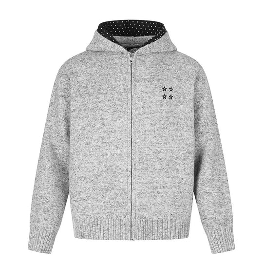 Damen Zip-Kapuzen-Strickjacke mit gepunkteter Kapuzenfütterung und Sternchen-Stickerei Nord Taschen