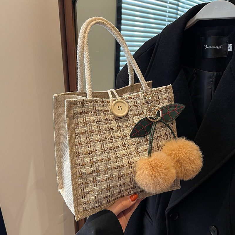 Damen Jute-Strandtasche mit kunstvollem Gewebemuster Nord Taschen