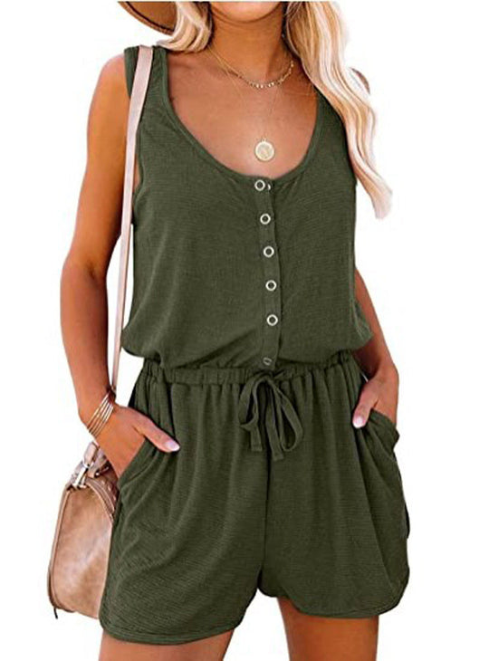 Damen bequemer Jumpsuit mit Knopfleiste und seitlichen Taschen Nord Taschen