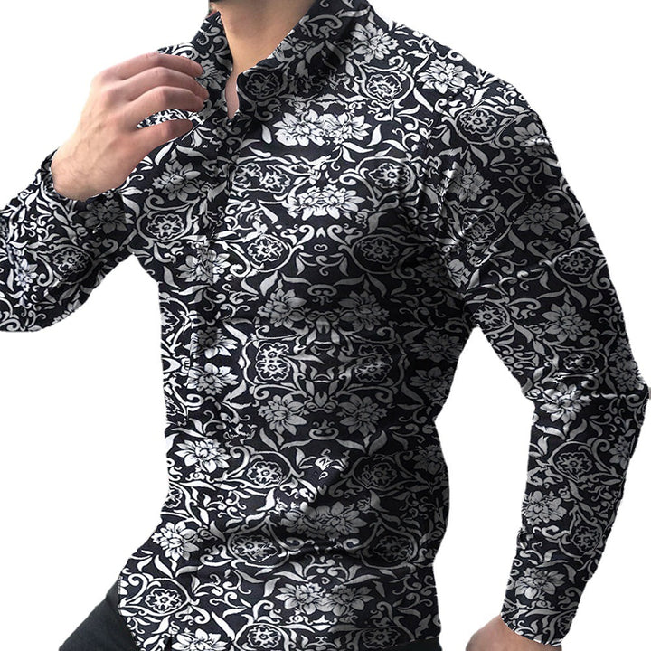Herren figurbetontes Langarmhemd mit feinem Ornamentmuster und stretch Baumwollmischung Nord Taschen