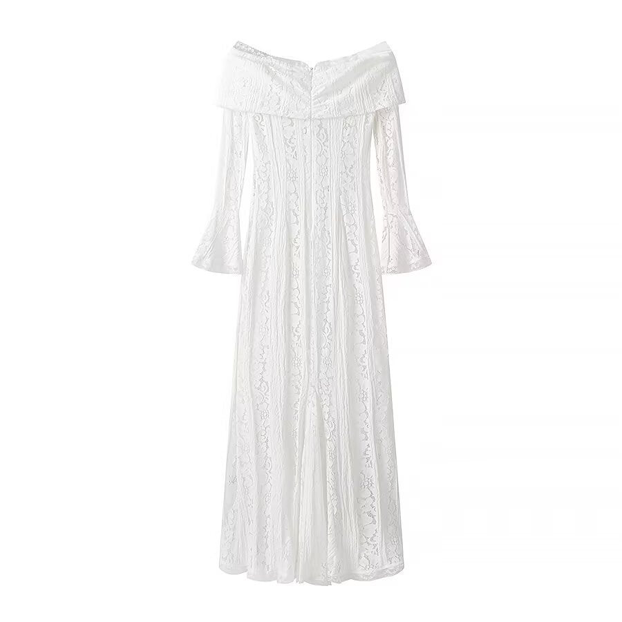 Damen Maxikleid aus Spitze mit schulterfreiem Carmenausschnitt und Glockenärmeln Nord Taschen