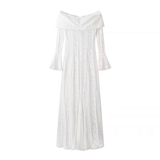 Damen Maxikleid aus Spitze mit schulterfreiem Carmenausschnitt und Glockenärmeln Nord Taschen