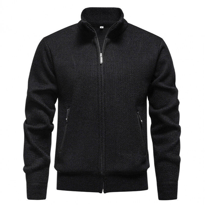 Herren Texturierter Zip-Strickcardigan mit Stehkragen, Waffelstruktur und Reißverschlusstaschen Nord Taschen