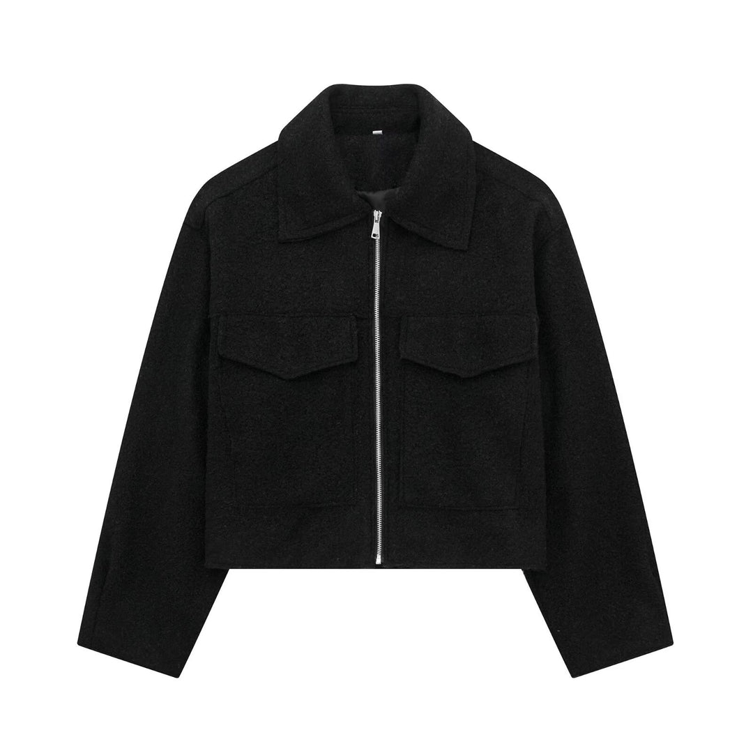 Damen Kurz geschnittene Teddyjacke mit Reißverschluss, Kragen und aufgesetzten Klappentaschen Nord Taschen