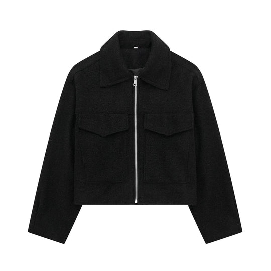 Damen Kurz geschnittene Teddyjacke mit Reißverschluss, Kragen und aufgesetzten Klappentaschen Nord Taschen