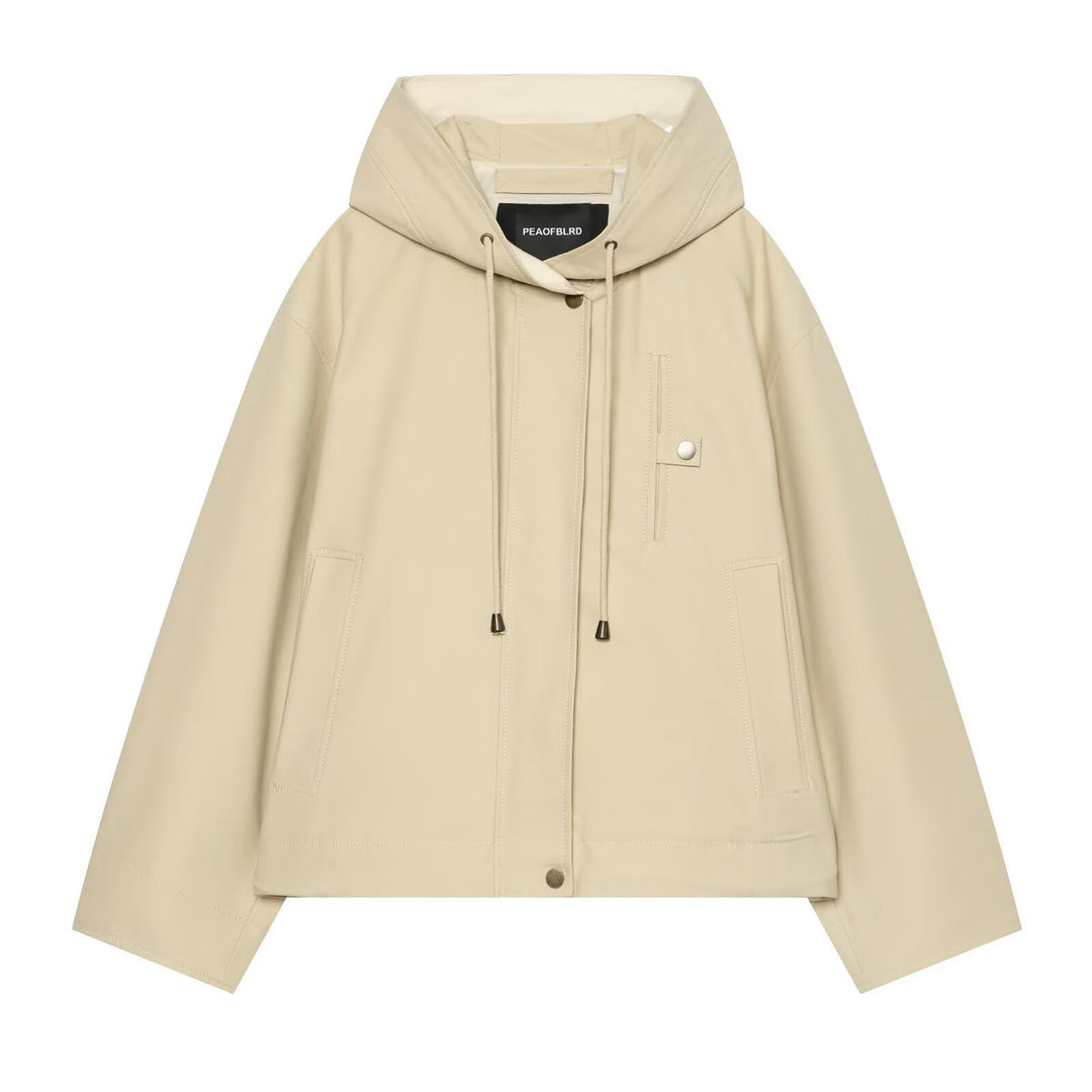 Damen Kurze Kapuzenjacke mit Tunnelzug, verdeckter Druckknopfleiste und aufgesetzten Taschen Nord Taschen
