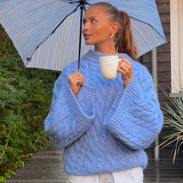 Damen Oversize Zopfmuster-Pullover mit voluminösen Ärmeln Nord Taschen