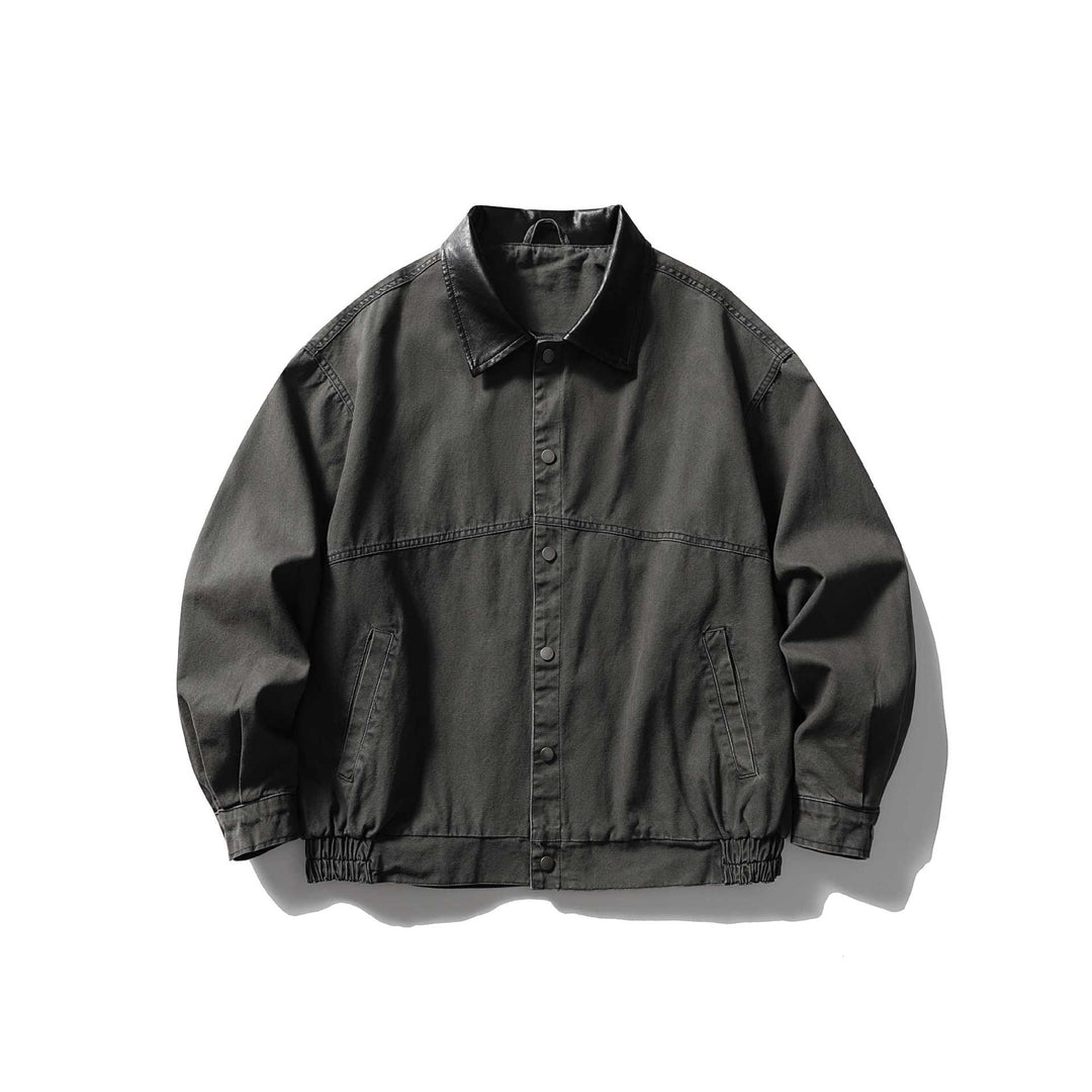 Herren kastig geschnittener Canvas‑Blouson mit kontrastierendem Lederkragen und elastischem Saum Nord Taschen