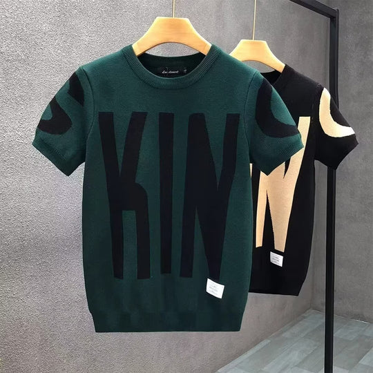 Herren Strickshirt mit oversized Schriftzug Nord Taschen