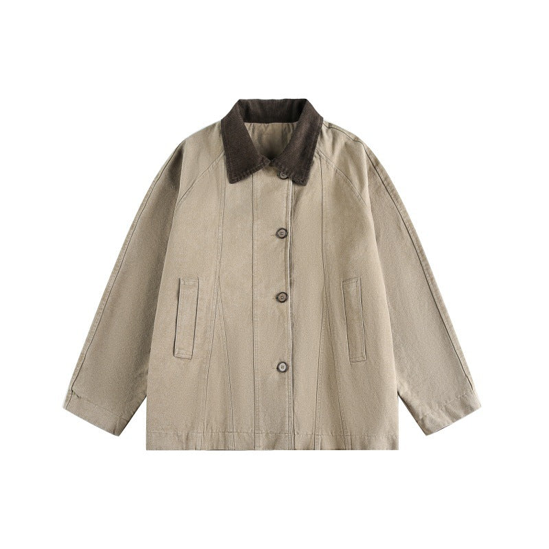 Unisex Kurz geschnittener Boxy-Jeansblouson mit Cordkragen und tonalen Ziernähten Nord Taschen