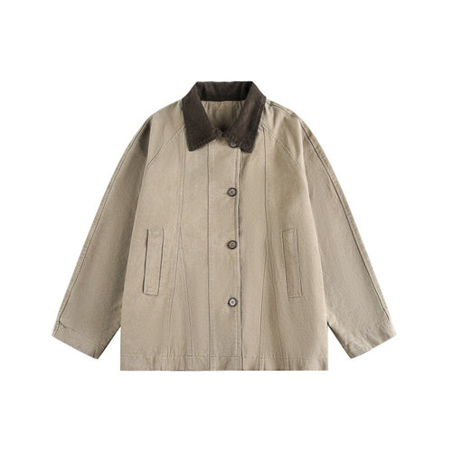 Unisex Kurz geschnittener Boxy-Jeansblouson mit Cordkragen und tonalen Ziernähten Nord Taschen