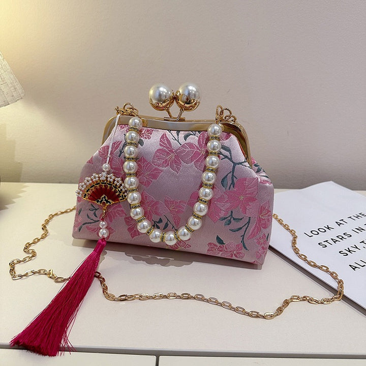 Damen elegante Clutch-Tasche mit floralem Muster und Perlenakzenten Nord Taschen