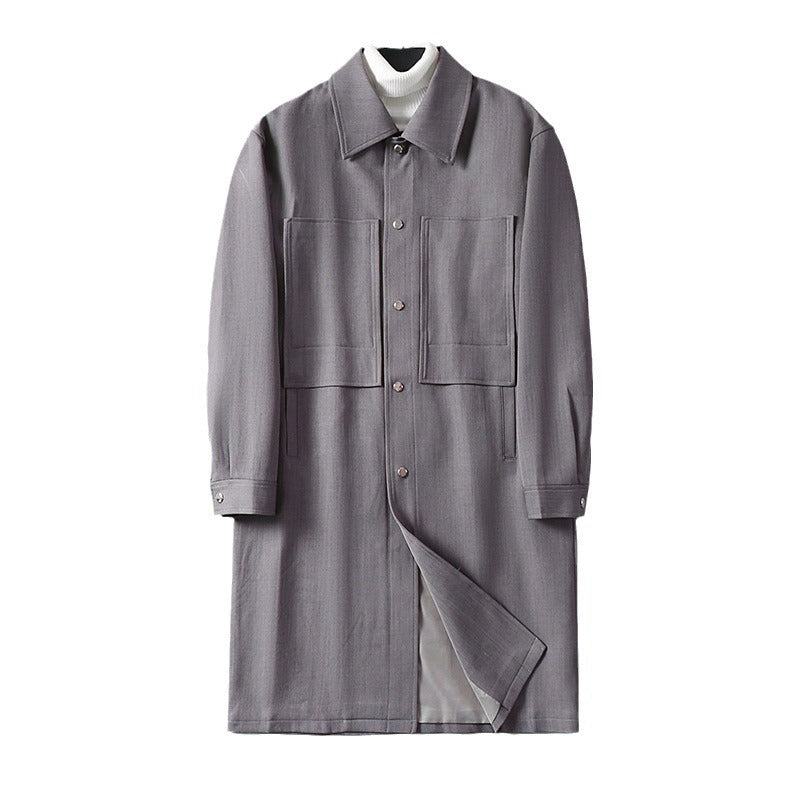Herren Longline-Mantel mit Hemdkragen und aufgesetzten Taschen Nord Taschen