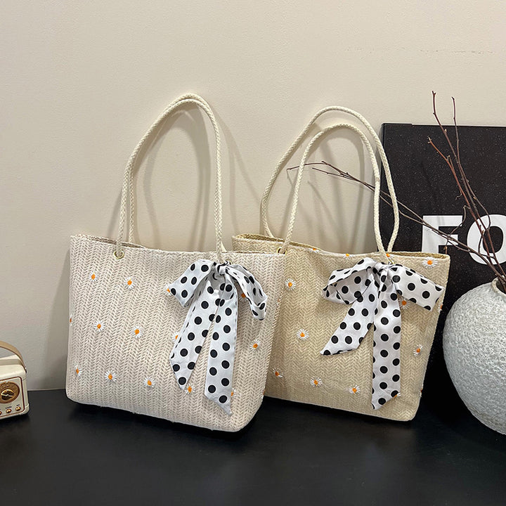 Damen geflochtene Strandtasche mit dekorativem Blumendetail Nord Taschen