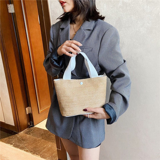 Damen stilvolle Bast-Tasche mit robustem Tragegriff Nord Taschen