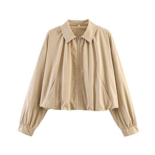 Damen Leichte Cropped‑Übergangsjacke mit Hemdkragen, Reißverschluss und elastischen Bündchen Nord Taschen