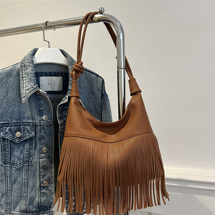 Damen Beuteltasche mit geflochtenem Fransen-Design Nord Taschen