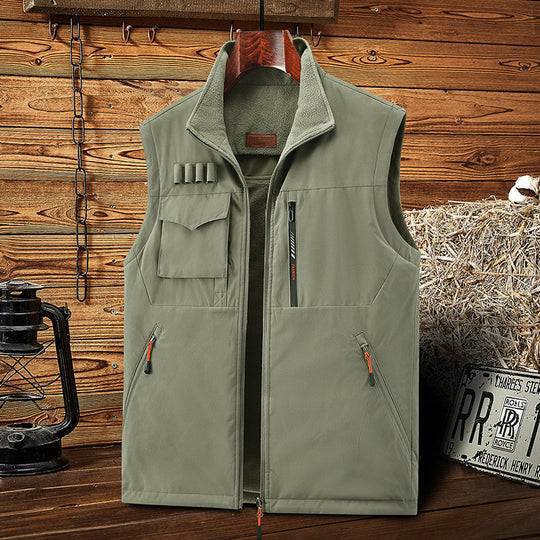 Herren Ärmellose Softshell-Outdoor-Weste mit Fleecefutter, hohem Stehkragen und Multifunktions‑Taschen Nord Taschen