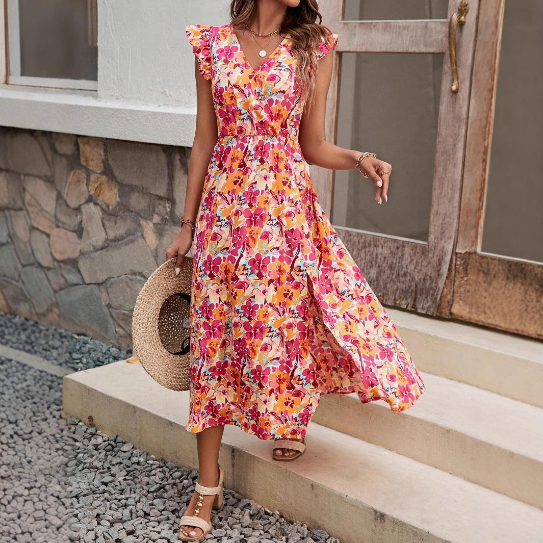 Damen Sommerliches Maxikleid mit Rüschendetails und floralem Design Nord Taschen