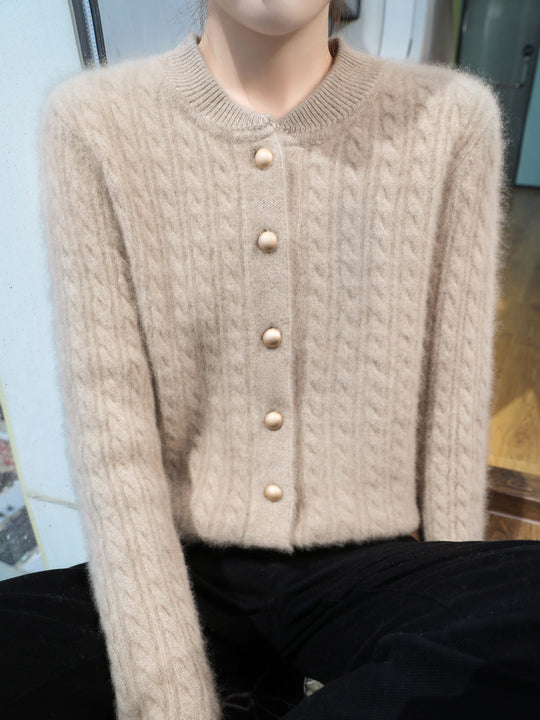 Damen Leichter Zopfstrick-Cardigan in Mohair‑Optik mit dekorativen Perlmuttknöpfen Nord Taschen