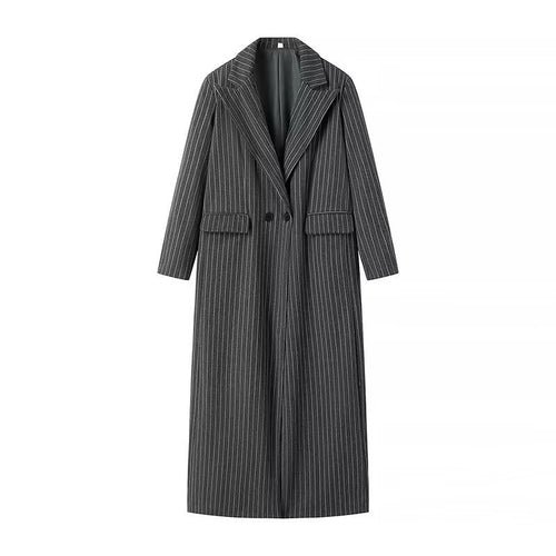 Damen Longline-Wollmixmantel mit Nadelstreifen, tailliertem Revers und Pattentaschen Nord Taschen