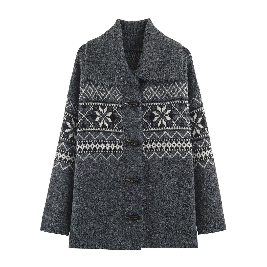 Damen Norwegisch gemusterter Wollmix-Dufflecoat mit Schalkragen und Knebelverschlüssen Nord Taschen