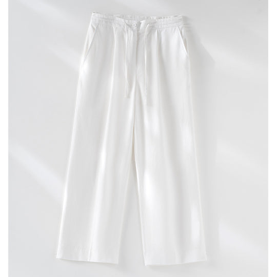 Damen Culotte-ähnliche Leinenhose mit Tunnelzug, Bundfalten und geradem Bein Nord Taschen