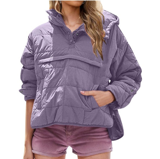 Damen Gefütterter Stepp-Anorak-Pullover mit Kapuze Nord Taschen