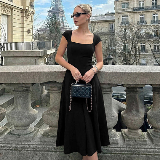 Damen Elegantes Maxikleid mit quadratischem Ausschnitt und fließendem Rock