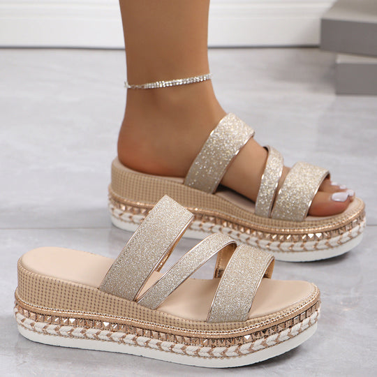 Damen Wedge-Sandaletten mit modischem Glitzer-Riemen und ergonomischem Fußbett Nord Taschen